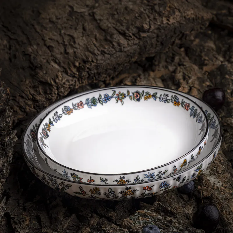 Custom ceramic flower pattern round plates