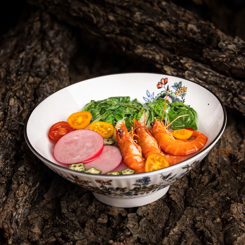 custom ceramic flower pattern soup bowls