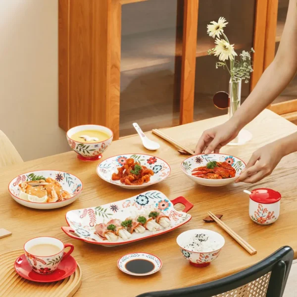 バルクカスタムホームトレンド食器、レッドフローラプレートボウル