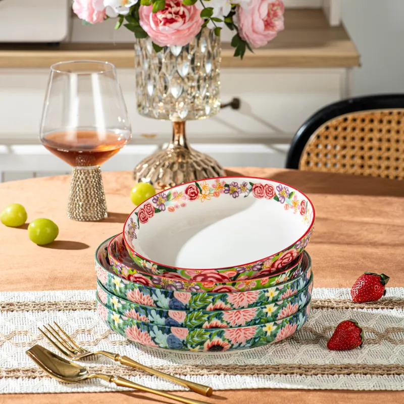Custom Ceramic Bowls Floral Decal Pasta Serving Bowl, Hand Painted Salad Bowl Set Manufacturer - Image 4