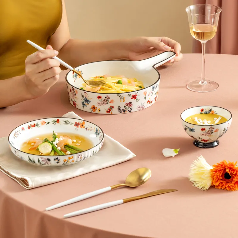 Wholesale Fancy Dinnerware Sets,Flower Pattern Dinnerware,Plate,Bowl,Bakeware,Cup in Bulk - 画像 (4)