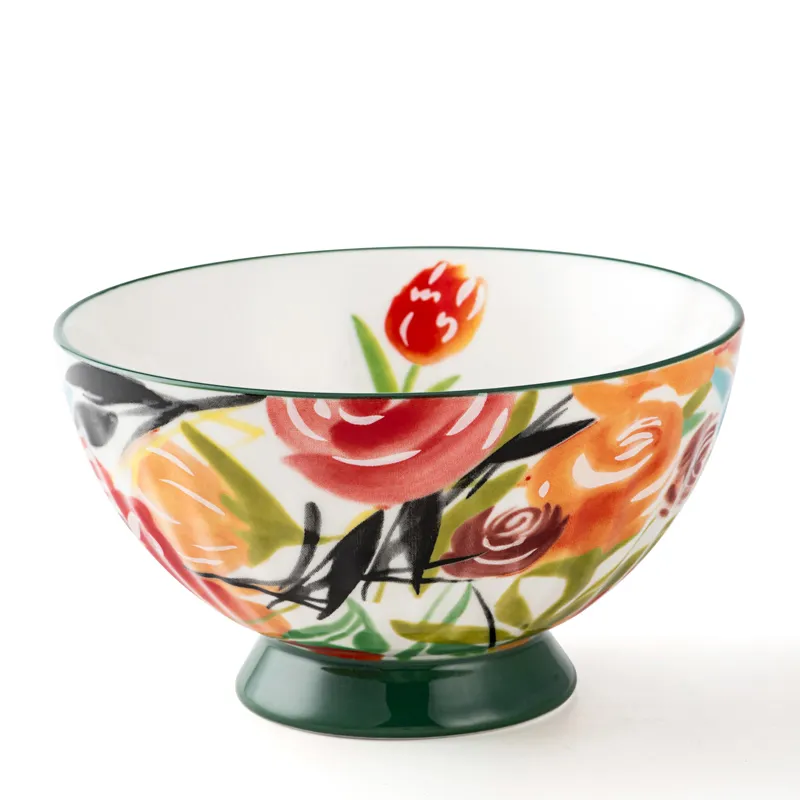 wholesale green floral pattern ceramic noddles bowl