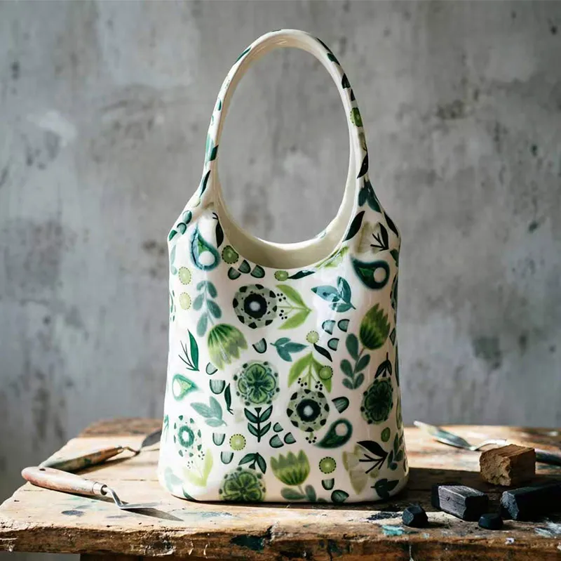 custom ceramic handbag shape flower vase