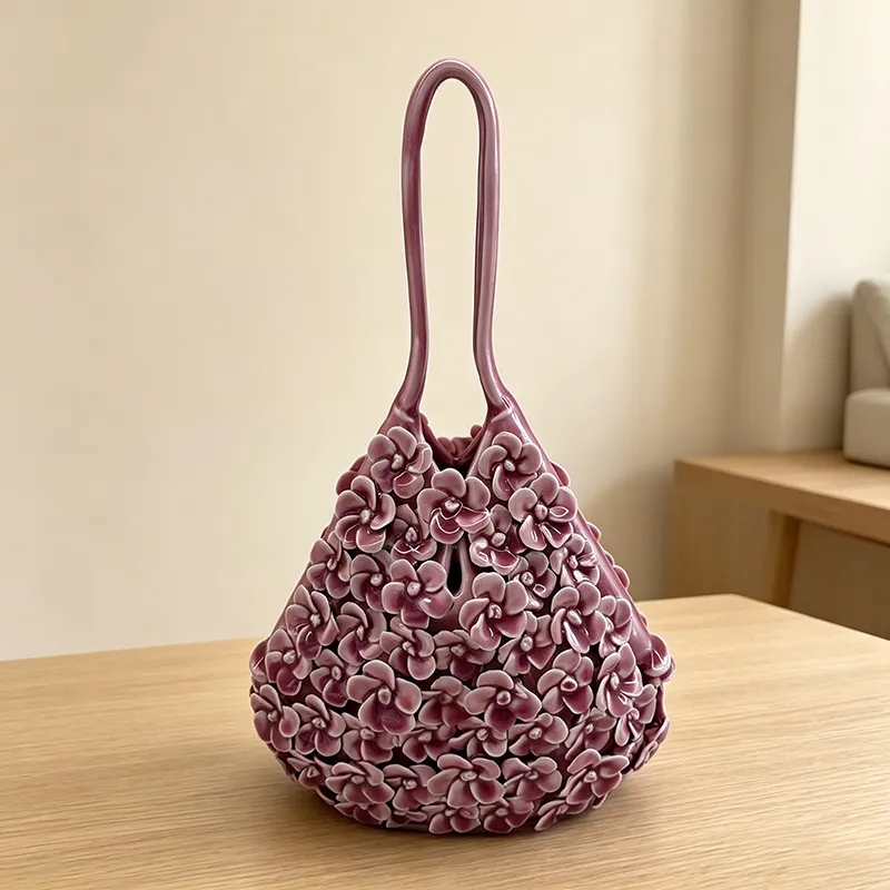 custom home decor ceramic flower handbag shape flower vases