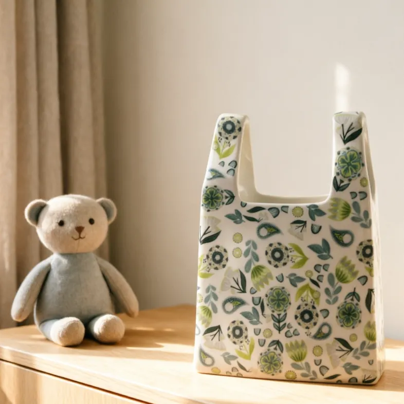 wholesale home decor ceramic decal handbag shape flower vase in bulk