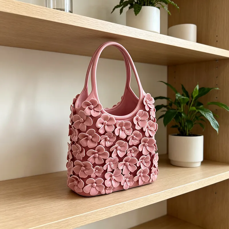 wholesale modern ceramic handmade flower handbag ornament