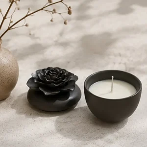 Wholesale finestoneware ceramic candle cup with black color glaze