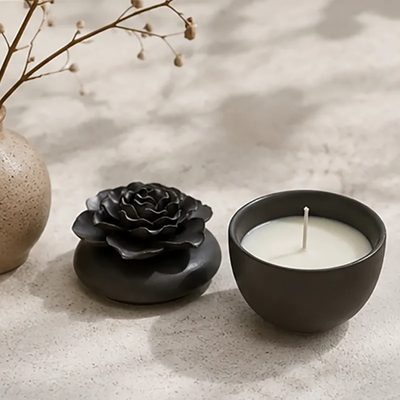 Wholesale finestoneware ceramic candle cup with black color glaze