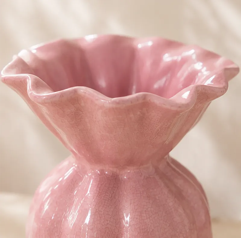Wholesale stoneware ceramic vase with pink color glaze (2)