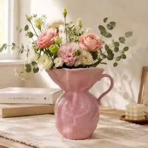Wholesale stoneware ceramic vase with pink color glaze