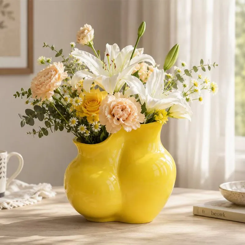 Wholesale stoneware ceramic vase with yellow color glaze
