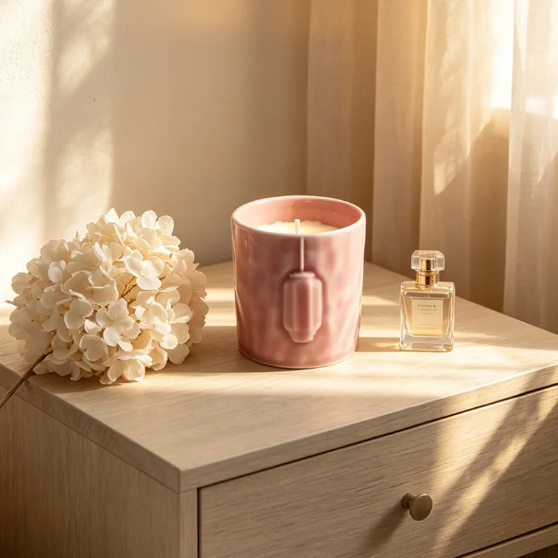 custom ceramic pink cylinder candle container
