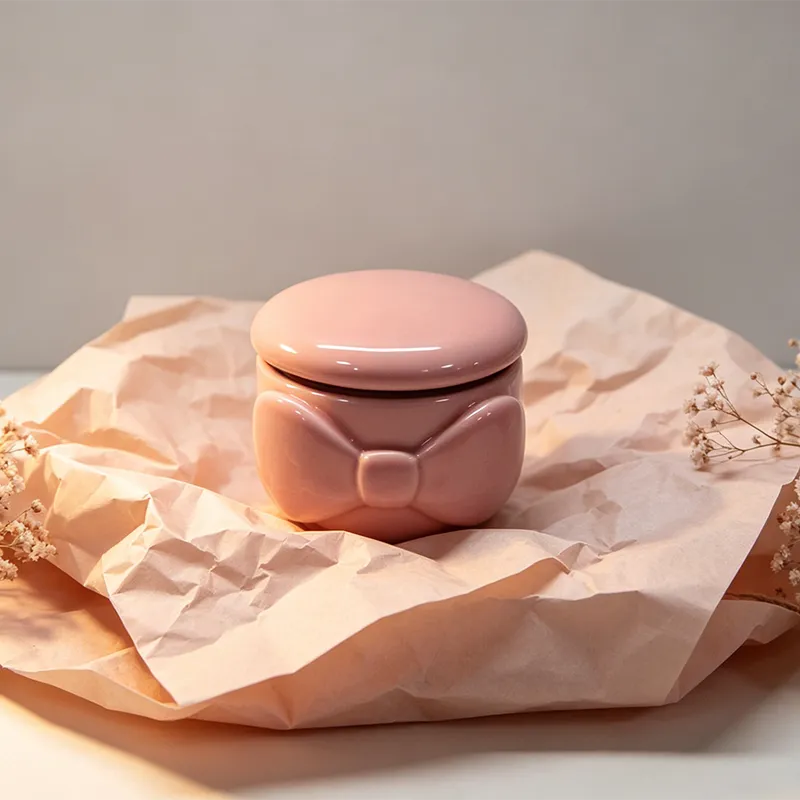 custom home decoration ceramic candle vessel jar with lid