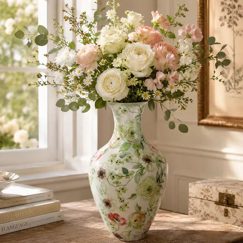 custom logo ceramic large decal vase for flower