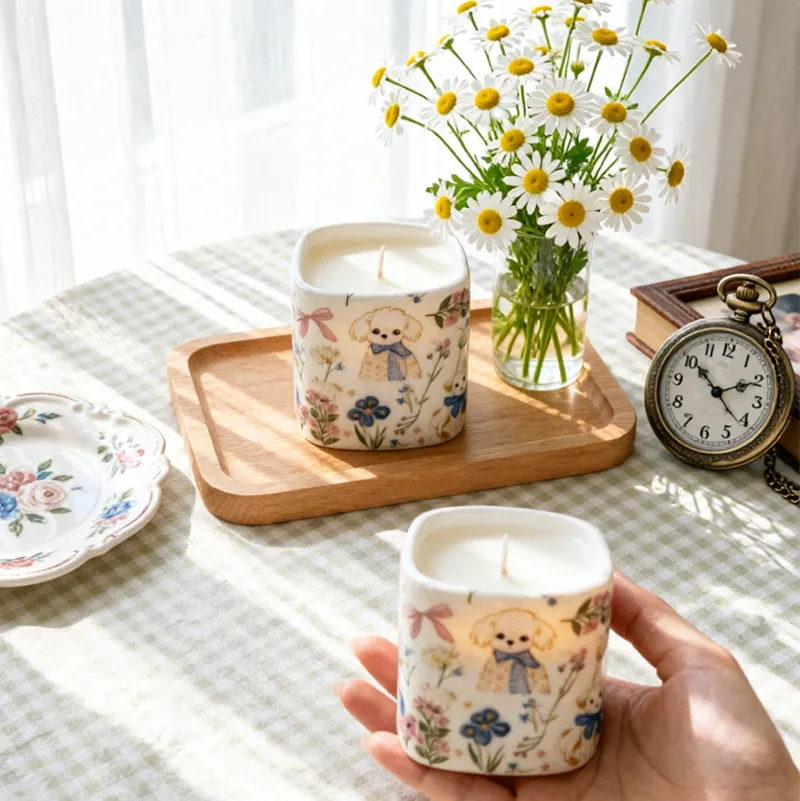 wholesale dog decal ceramic candle vessels jar in bulk