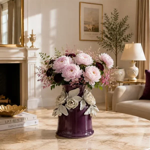 Wholesale Handmade Relief Ceramic Vase, Elegant Home Decor Vase