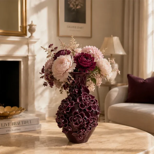 Wholesale Handmade Relief Ceramic Vase, Elegant Home Decor Vase