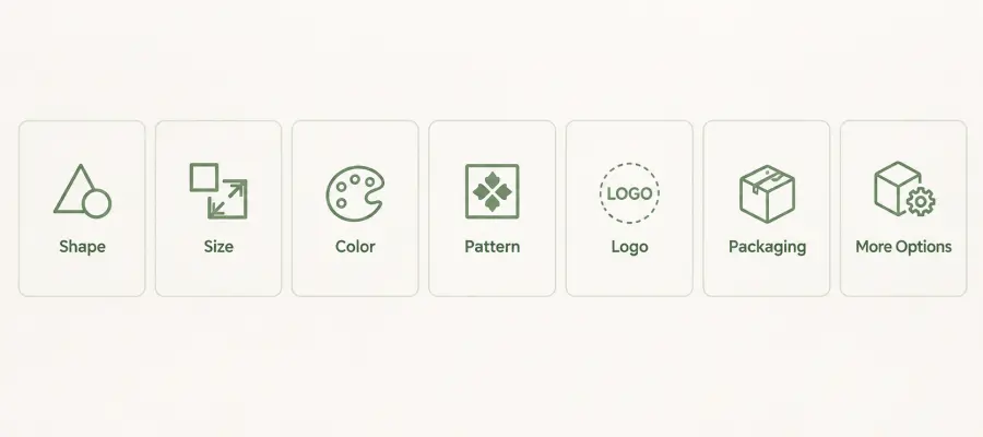 ustomization in shape, size, color, pattern, logo, and packaging